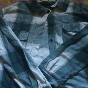 Green and Blue Plaid Button-Up Shirt